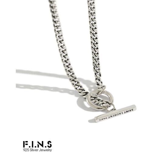 F.I.N.S S925 Sterling Silver Necklace Retro Vintage Circle and Stick Pendant Antique Silver Chain Choker Necklace Ornaments