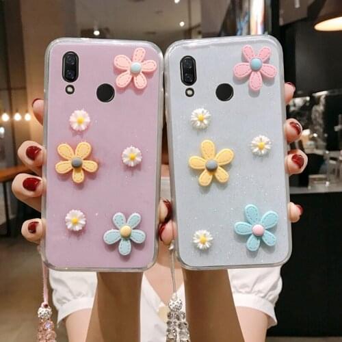 P20 Lite 3D Bloemen Glitter Phone Case For Huawei Nova 3e Transparante Bling Soft Tpu Back Cover