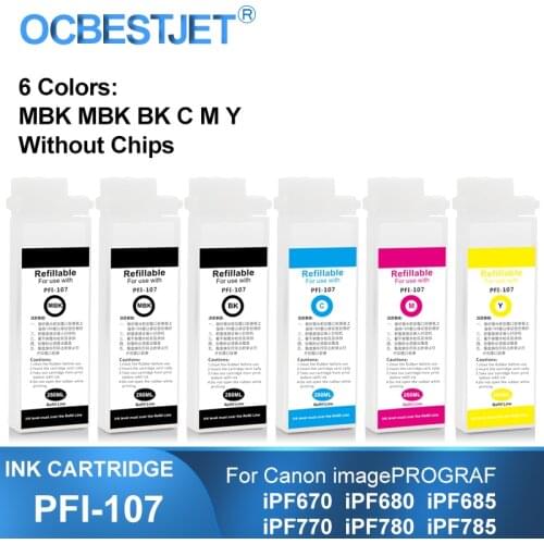 260ML PFI-107 PFI107 Refillable Ink Cartridge Without Chips PFI 107 For Canon iPF670 iPF680 iPF685 iPF770 iPF780 iPF785 Printer