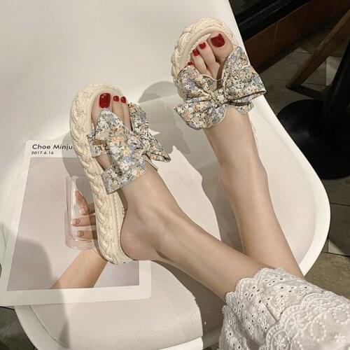 Apanzu Women Sweet Slippers 2021 Summer Shoes for Women Sandals Casual Bow Shoes Women Fashion Flat Flip flops Slides Non-Slip