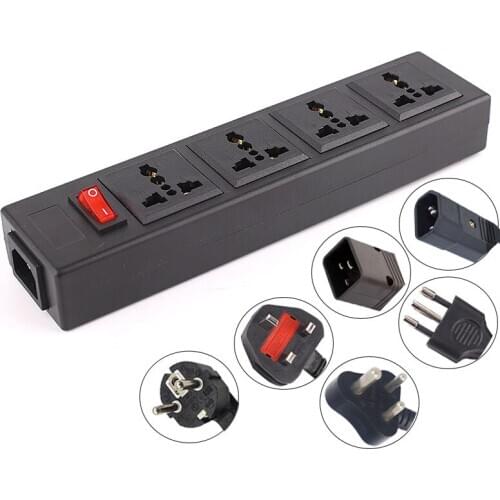PDU Cabinet Extension Socket with Switch IEC320 C14 Male to 4AC Universal Socket Adapter Socket EU UK Italy Plug