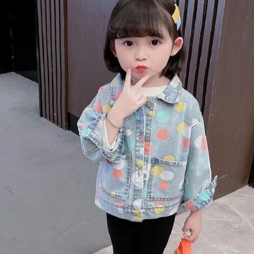 Spring 1-6Years Old Baby Girls Denim Jacket For Children Outwear Clothes 2021 New Boys Dot Print Coat Tops Jacket Clothes