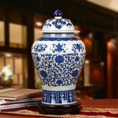Reproduction ceramic ginger jar vase Antique Porcelain temple jars home decoration blue and white ceramic jars with lids
