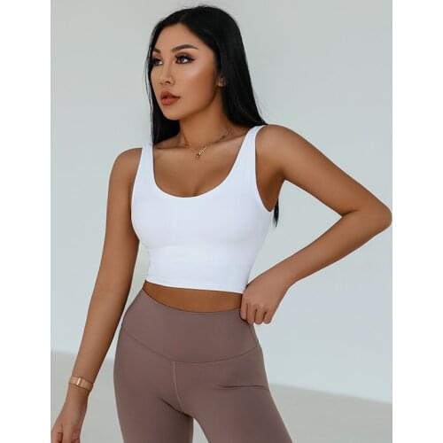 Women Sleeveless Running Shirts Exposed Navel Yoga Tank Solid Removable Padding Quick Dry Fitness Gym Crop Tops Sport Bras