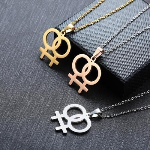 Female Symbol Necklaces for Women Three Colors Stainless Steel Lesbian Pendant Casual LGBT Jewelry