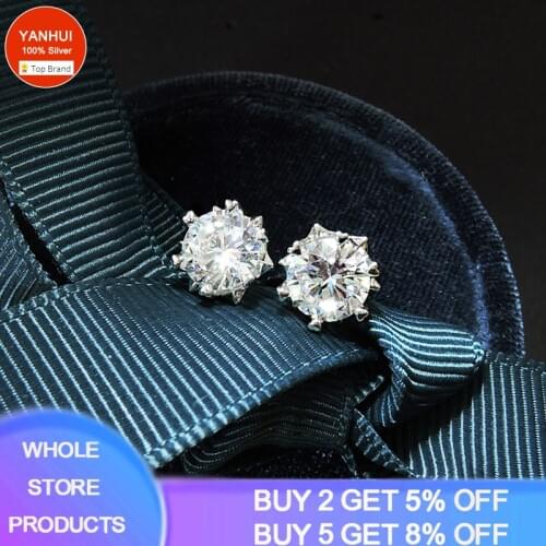 With Certificate 100% Real 925 Sterling Silver Stud Earrings Natural 8mm Gemstone Zirconia Diamond Earrings Women Trendy 2021