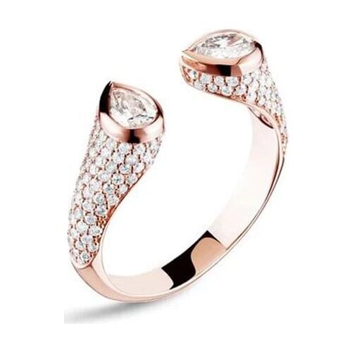 Micro Pave CZ Tear Drop Zirconia Rose Gold Colors Open Adjusted Finger Ring For Women