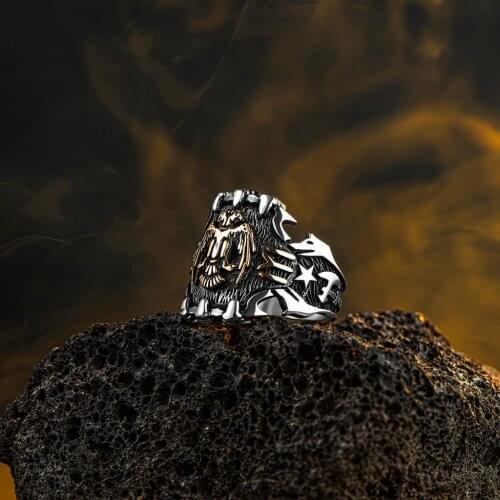 925 Sterling Silver Eagle Ring for Men With Natural Kayi Ax Master Hand Ring Simple Rustic Flat Top Hallmarked Band Male Jewelry