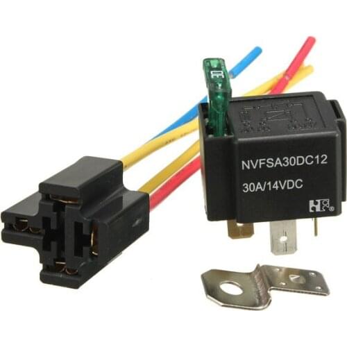 100PCS/LOT Pre Wired 4/5 Pin Relay Mounting Base Socket Holder With 30A 14V Fused 4-Pin