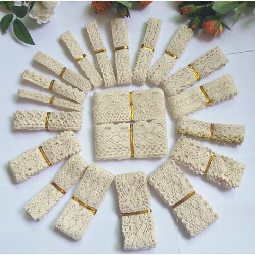 20pcs/lot mix 20 Style1pcs=1yard Handmade Patchwork Cotton Material Cotton Lace Ribbon Beige Color Cotton Lace TRIM cotton lace