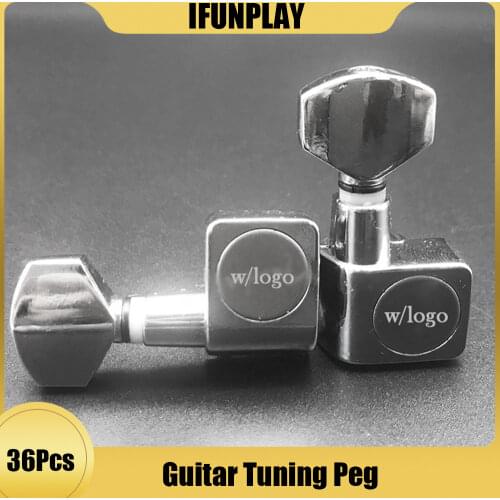 36Pcs Lock Tuners Pegs Machine Heads Fits for ST FD Guitar Replacement Tuner Peg Guitar Pegs Lock Pegs Silver with Logo