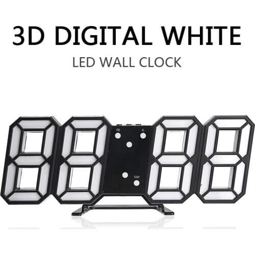 3D Black White LED Digital Clock Electronic LED Digital Voice Alarm Wall/Table Clock Timer USB Charging Temperature Function