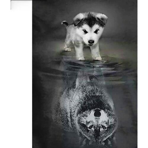 5D DIY Diamond Painting Animal Puppy Reflects A Wolf Dog Painting Diamond Embroidery Sale Cross Stitch Mosaic Home Decorative