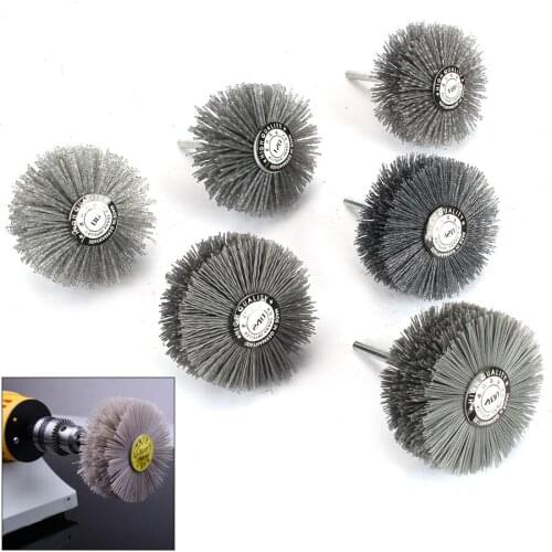 6mm shank OD 80mm Drill Abrasive Wire Nylon Radial Polishing Brush for Wood Furniture Mahogany Finishing 2PCS
