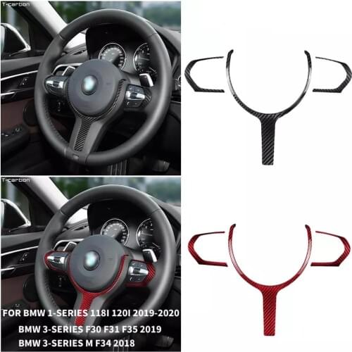 Car Styling Real Carbon Fiber Steering Wheel Trim Cover Decorative Sticker For BMW 1/3-Series 118i 120i F30 F31 F34 F35 18-2020