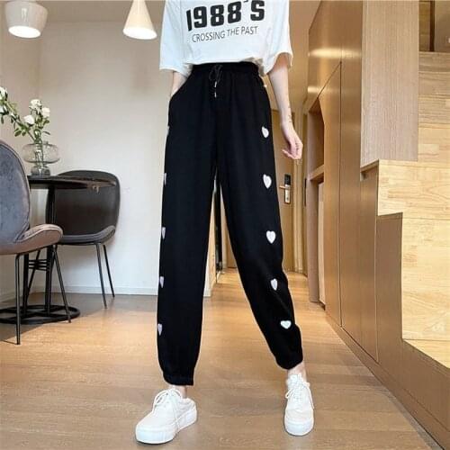 Harem Pants Hong Kong Flavor Love Sports Pants Women Spring and Summer High Waist Loose Harajuku Straight All-match Pant