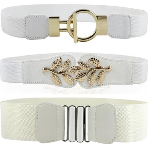 Low Price Stretch Wide Waist Fashion White Large Buckle Belt Girdle Elastic Solid Women Female Body Sculpting Cummerbund New