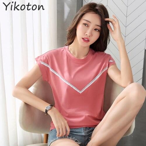 Women Cotton T Shirt Casual Short Sleeve Tshirt Femme 2021 Summer Womens Clothing O-Neck Lady Tops Pink Black Basic Shirt New
