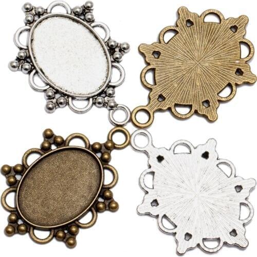 10pcs Fit 18*25mm Cabochons Retro Antique Silver Cabochon Settings Cameo Base Blank Oval Tray High Quality Pendant Charms