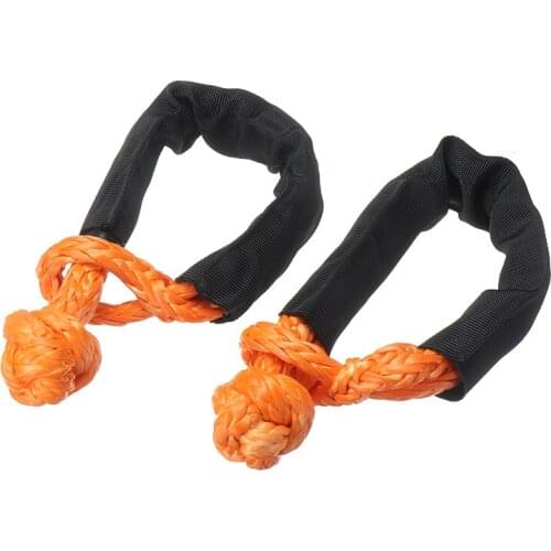 2pc 7.5 Ton Orange Synthetic Fiber Soft Shackle Car Auto Flexible Winch Rope Towing Recovery Straps Yellow Cable Tool Parts