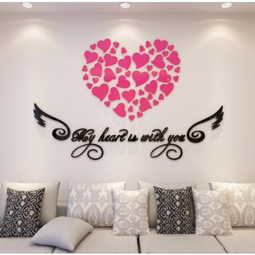 Creative DIY Pink Love 3d Acrylic Stereo Wall Sticker Living Room Bedroom Entrance Bedside Background Warm Decorative Sticker