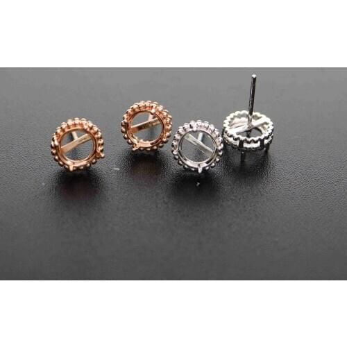 5-8MM Round Solid 925 Sterling Silver Rose Gold Tone DIY Prong Studs Earrings Settings Bezel 1706021