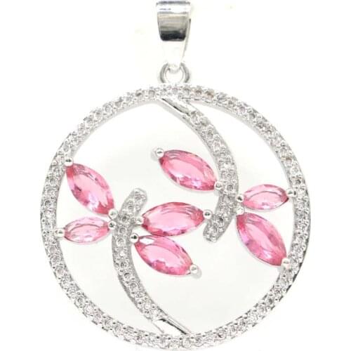 35x30mm Delicate Fine Cut Created Green Peridot Pink Kunzite For Ladies Daily Wear Silver Pendant