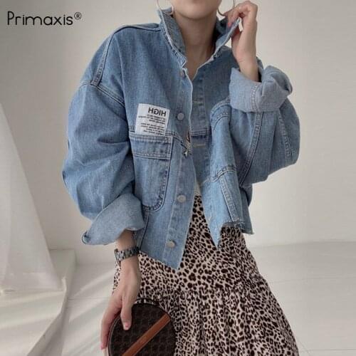 Primaxis Womens jackets autumn 2021 denim Short cropped jacket coat Jean Oversize top Female clothing