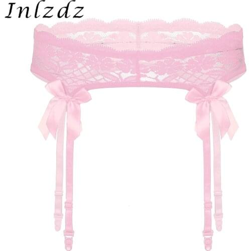 Mens Sissy Lingerie Garter Belt Erotic Sexy Sheer Lace Suspenders Sleepwear Bowknot Elastic Waistband Garter Belt for Stockings