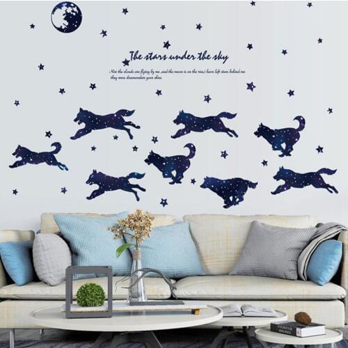 Moonlight wolf pack wall sticker PVC Material DIY wolf wall decals For Living room Childrens room bedroom decor sticker