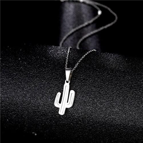 Stainless Steel Minimalist Jewelry Simply Lovely Cactus Plants Pendant Necklace Japan and Korea Hot Sell