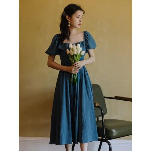 2020 new fashion womens clothing Square Collar Short Vintage dresses dress women