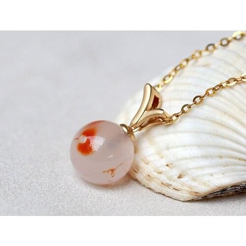 Natural South Red Agate Pendant Simple 18K Yellow Gold Matte Charming Necklace For Women Male Gift For Thanksgiving AJ0394