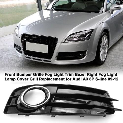Front Bumper Grille Fog Light Trim Bezel Right Fog Light Lamp Cover Grill Replacement for Audi A3 8P S-line 09-12