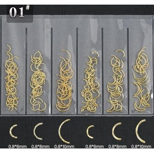 Mixed styles arc-shaped gold bar metal 3d nail art decorations alloy charms for nails Accessories Supplies Tools