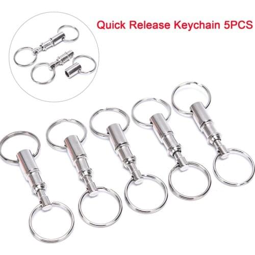 5pcs Steel Chrome Plated Pull-Apart Detachable Key Ring Snap Outdoor Double Ring Keychain Key Ring