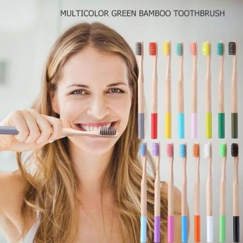 Multicolour Brush Hair Toothbrush Natural Bamboo Toothbrush Round Bamboo Handle Soft Bristle Toothbrush Adult Oral Hygiene
