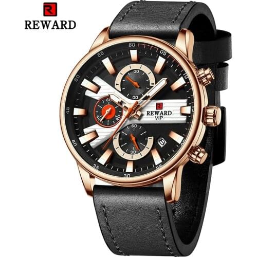 Reward Business Men Watches Waterproof Anti-Glare Glass Quartz Wrist Watch Male Chronograph Timepiece Genuine Leather Wristwatch