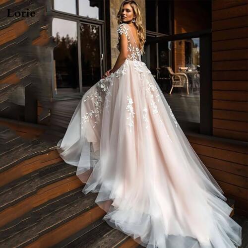 Lorie Princess Wedding Dress Cap Sleeve 3D Flowers Boho Bride Dresses Backless Vestido de novia Floor Length Wedding Gowns