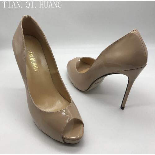 New Arrival Womens Pumps Genuine leather Apricot High Heels Shoes Woman High Heels Wedding Size :35-42 Brand TIAN.QI.HUANG