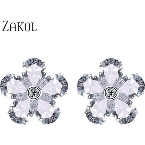 ZAKOL New Korean Design Clear AAA Zirconia Flower Stud Earrings For Women Bridal Wedding Jewelry FSEP180