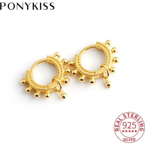 PONYKISS Romantic 925 Sterling Silver Small Ball Minimlist Hoop Earrings for Women Party Jewelry Prevent Allery Accessory