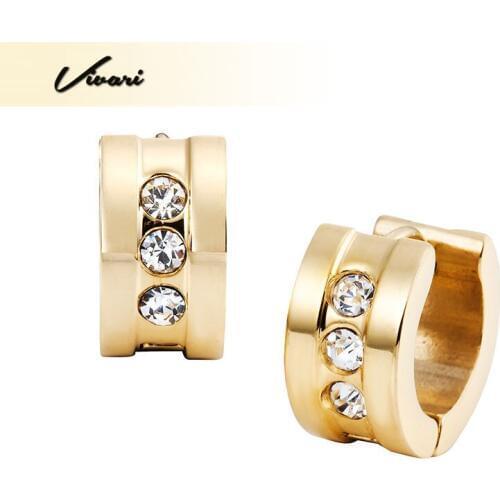 Vivari 2017 Casual Women Gold White CZ Stones Stainless Steel Lady Earrings Golden fashion Jewellry Fast Delivery Accessories
