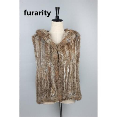 Furarity Women Fashion Real Knitted Rabbit Fur Vest with Hood Rabbit Fur Waistcoat Genuine Rabbit Fur Gilet Hot Sale SF0234