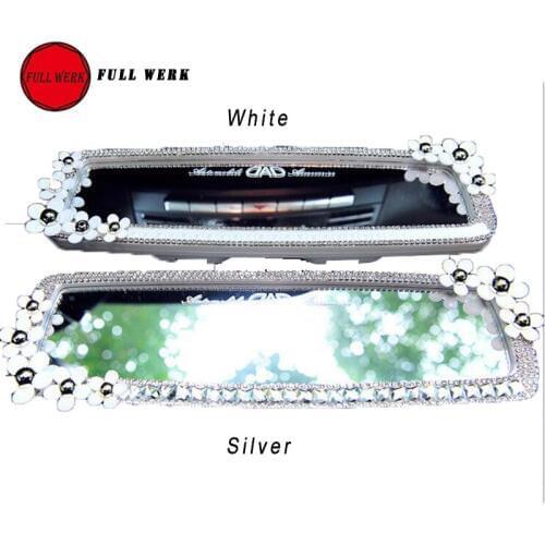 1PC Flower Decorative Car Auto Interior Rearview Mirror in White Silver for Ladies Vehicel Accessories