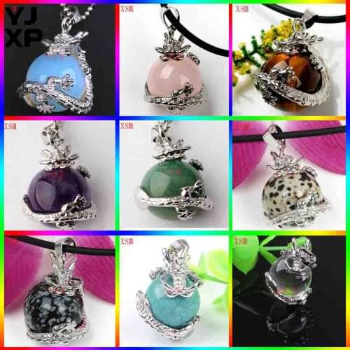1 Pcs Chinese Dragon 16MM Ball Pendant Amethysts Green Aventurine Rose Quartzs Opal Stone Pendants for Necklace Ethnic Jewelry