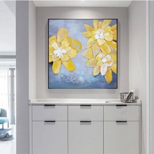 100% Handpainted Yellow Flower Abstract Oil Paintings On Canvas Painting Modern Decor Wall Pictures Home Decor No Framed Art