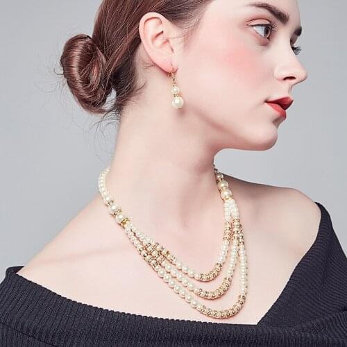 2018 fashion pearl rundell necklace earring jewelry for woman gold plating Highquality glass pearl necklace accessory wholesale