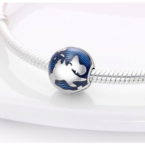 2021 New 925 Sterling Silver Globe Positioning Button Charm&Bead Fit Original 3mm Bracelet&Bangle Making Fashion DIY Jewelry
