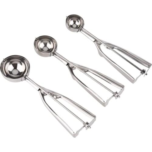 3pcs/set 3 Size Stainless Steel Ice Cream Scoop Stack Spoon With Trigger Cookie Spoons Handle Fruit Baller Kitchen Tools Set